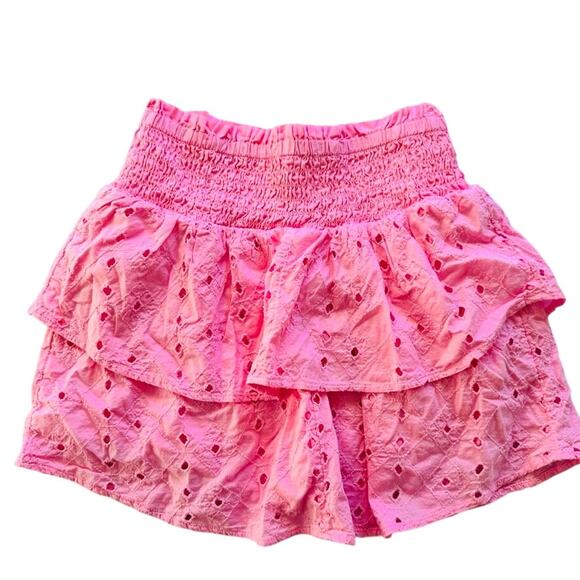 Abercrombie Kids Eyelet Skort Pink 12/14 Skater Layer Smocked Waist - Picture 3 of 5